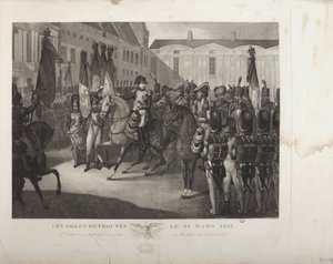 Keisari arvioi joukkojaan Carrouselissa, 21. maaliskuuta 1815, kaivertanut Moreau tekijältä Maximilien Pierre Kepfer